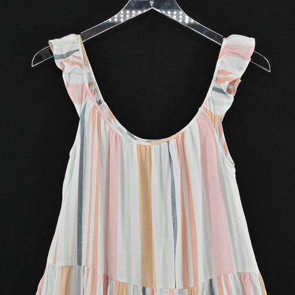 Rails Capri Melon Stripe Tiered Midi Dress Size XS Linen Pastel Cottagecore Boho - Picture 10 of 14